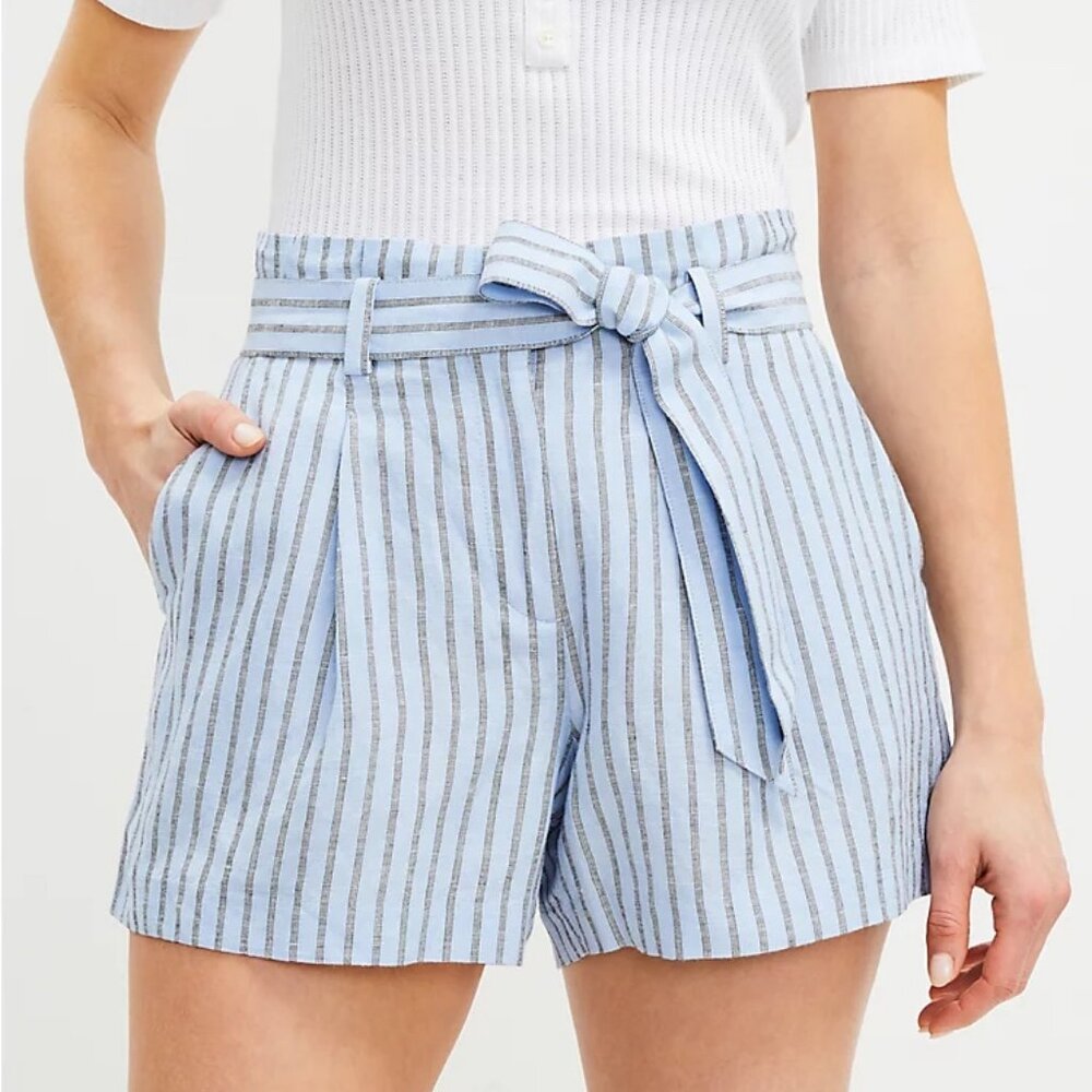 NWT Loft Paperbag Shorts in Blue Stripe Size S